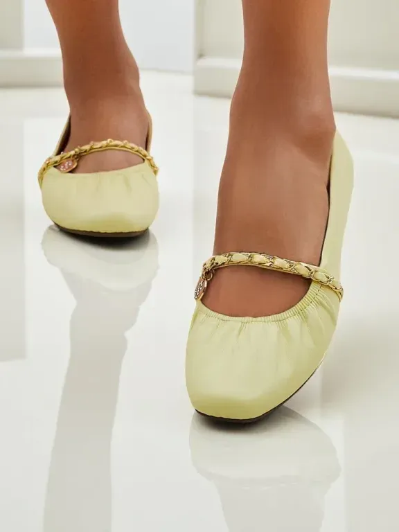 Damen Ballerinas AURELIA Gialla mit Kette in Gelb, Öko-Leder