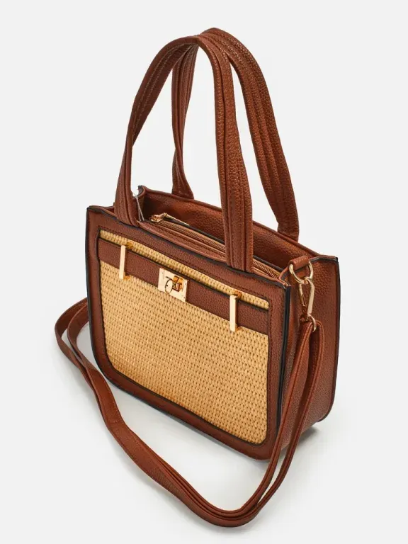 Kleine Damenhandtasche aus Öko-Leder mit Flechteinsatz